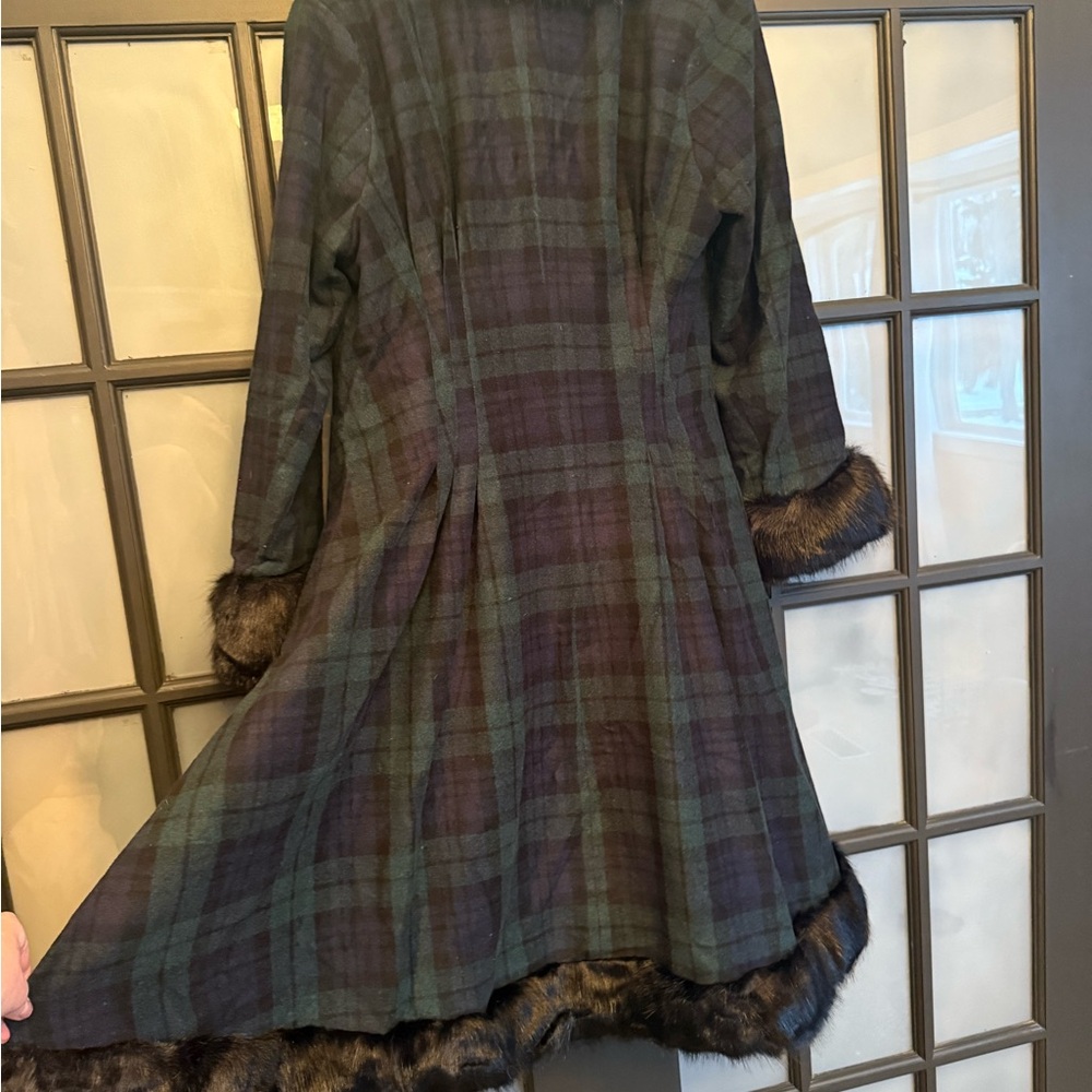 Collectif Plaid Coat with Faux Fur Trim - Picture 4 of 8
